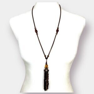 Braided Beaded Tassel Necklace